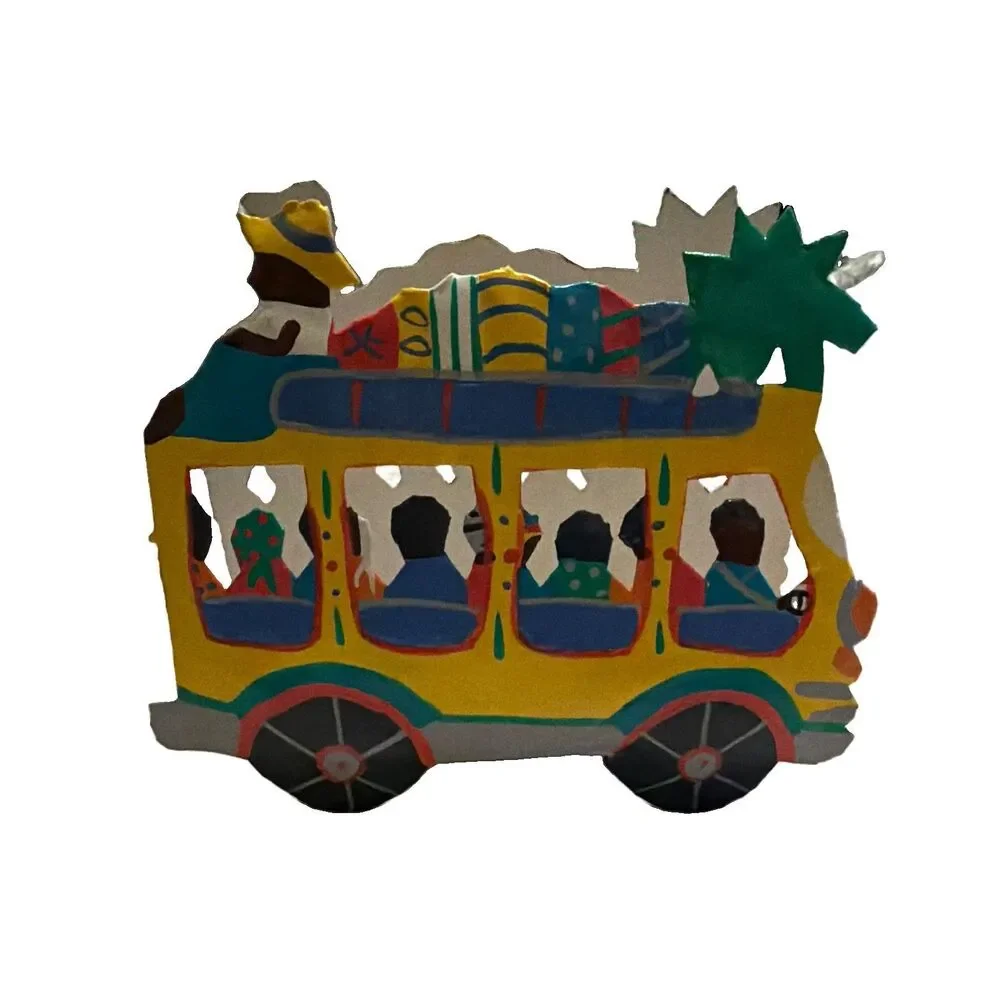 Vintage Painted Haitian Metal Tap Tap Bus Folk Art Sculpture